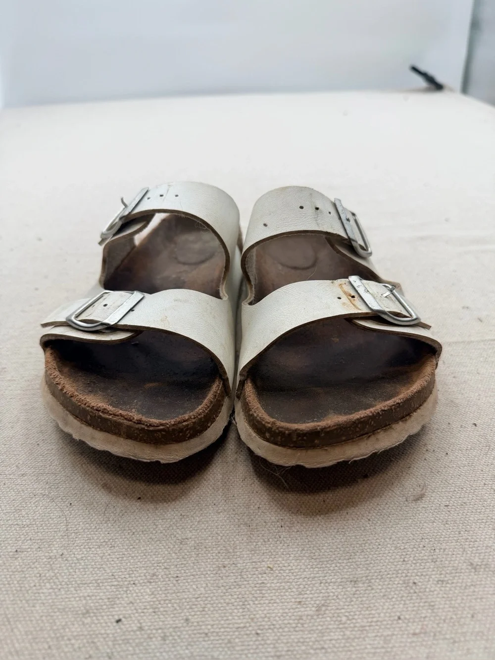 White Double-Buckle Women's Sandals
